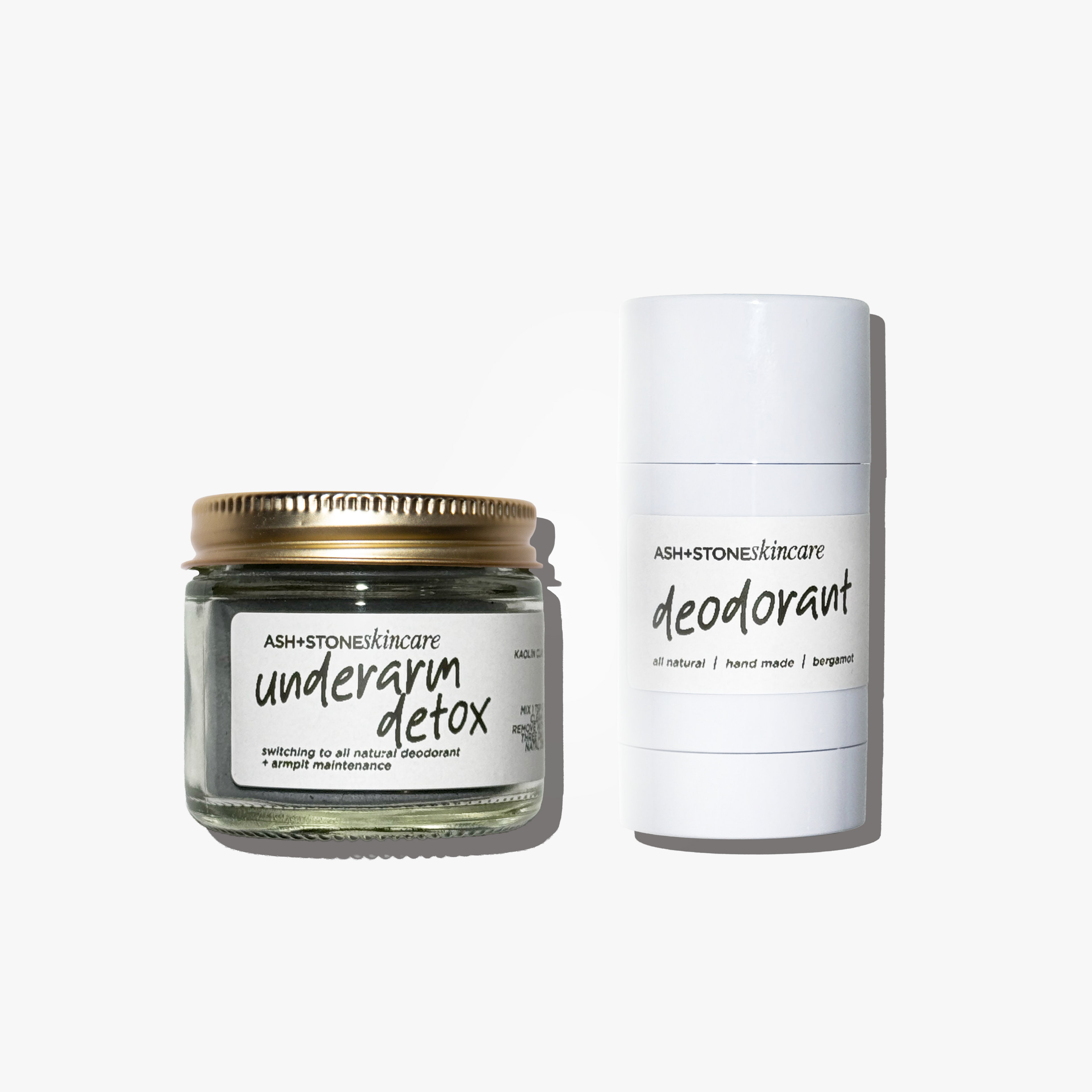 Natural deodorant and underarm detox mask bundle from Ash and Stone